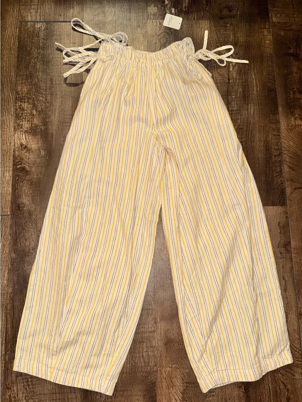 Sun Dazed Cotton-Linen Striped Pants in Ivory Combo NWT
